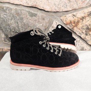 Coach Women Boots Ester Laceup Embossed Suede Black 8